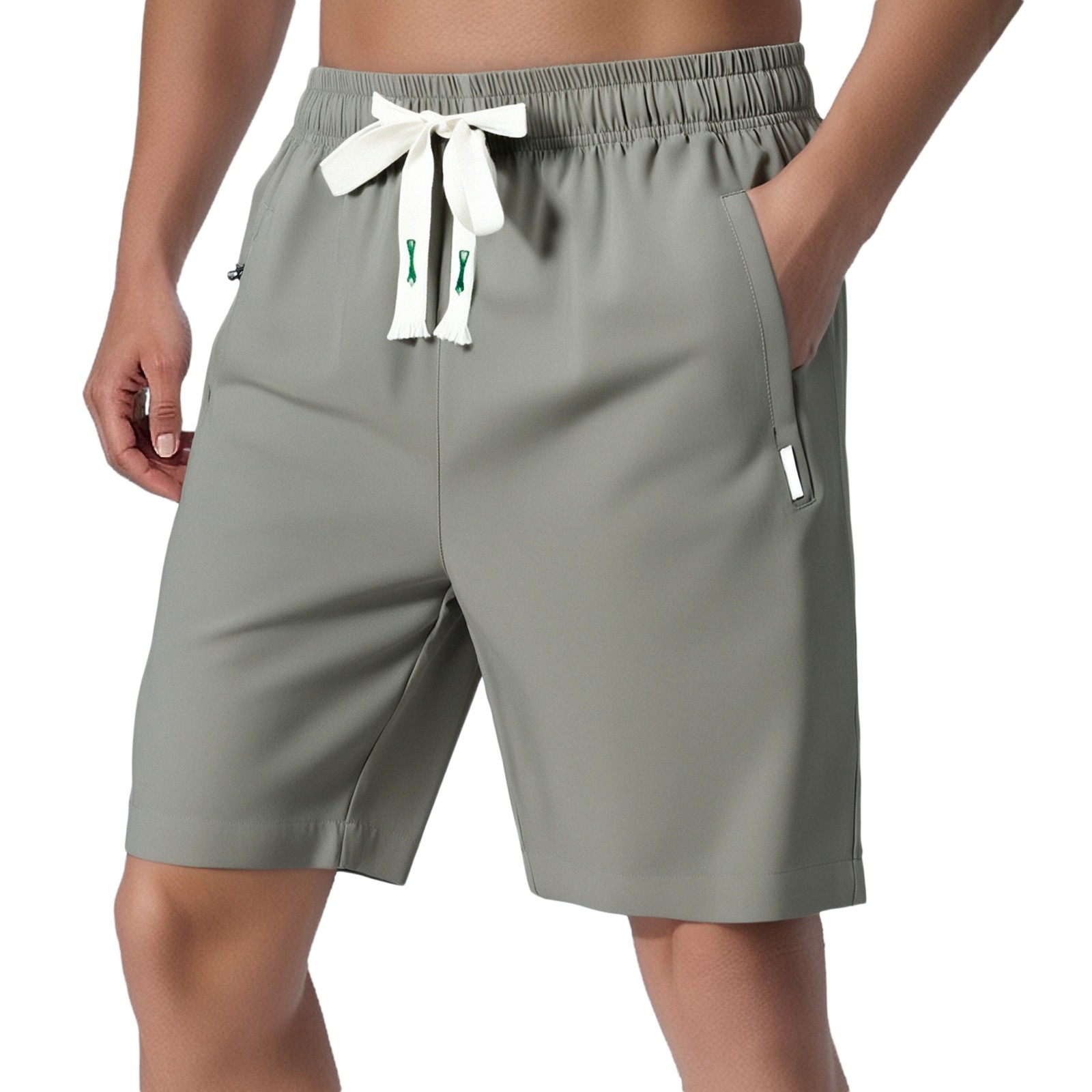 thumbnail image 2 of Pantalones cortos casuales para hombre: corte holgado de verano, cintura elástica, bolsillos con cremallera, transpirables, para uso diario deportivo con camisetas., 2 of 6